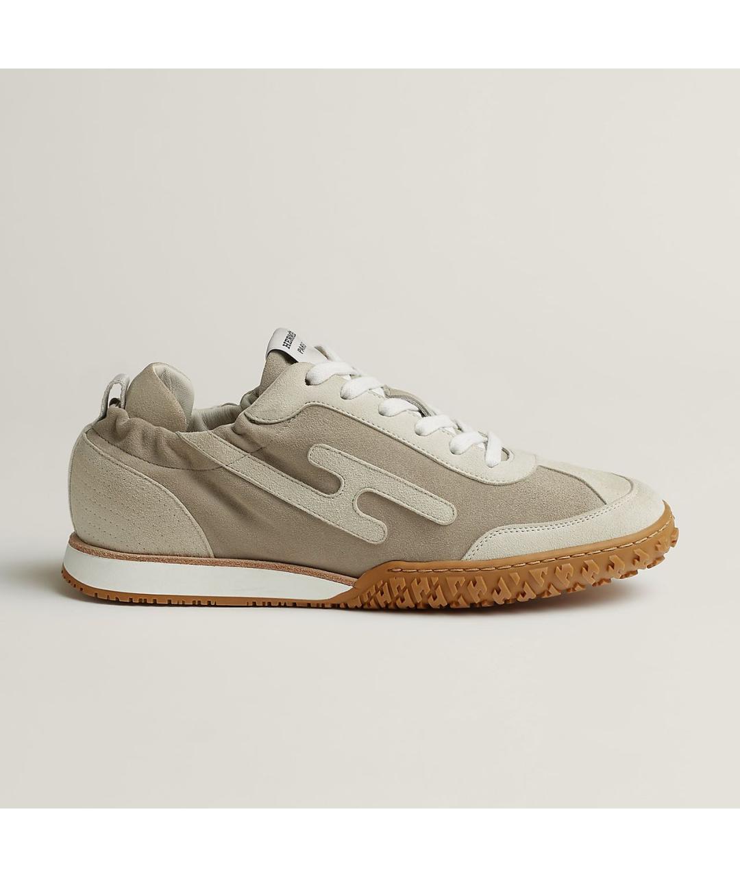 HERMES Бежевые замшевые кроссовки, фото 7