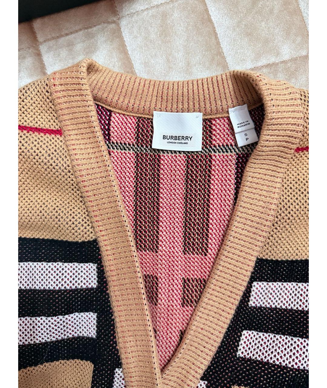 BURBERRY Бежевый хлопко-эластановый кардиган, фото 3