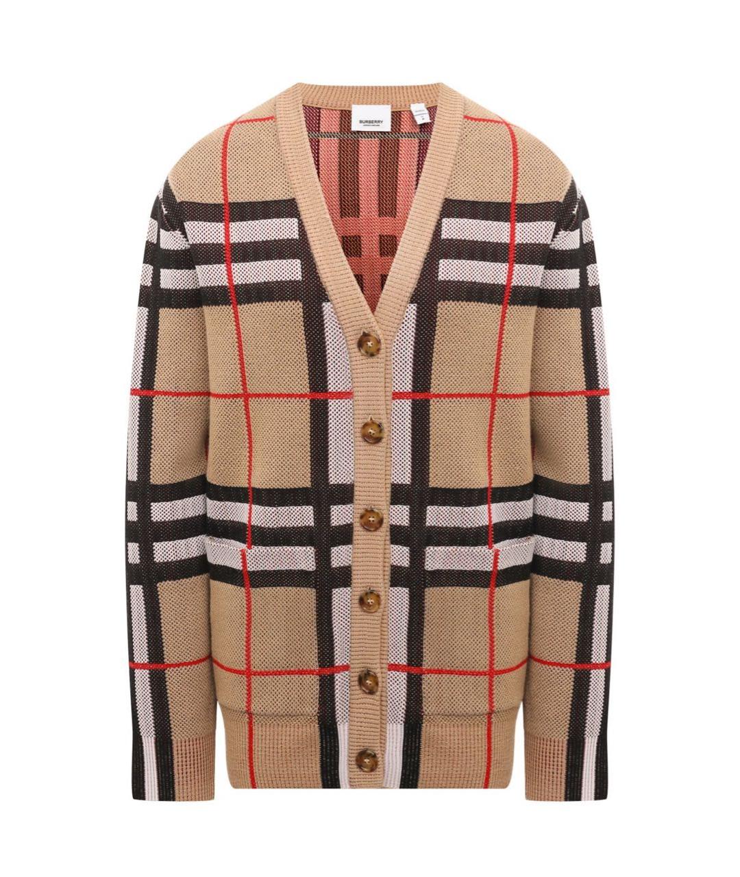 BURBERRY Бежевый хлопко-эластановый кардиган, фото 1