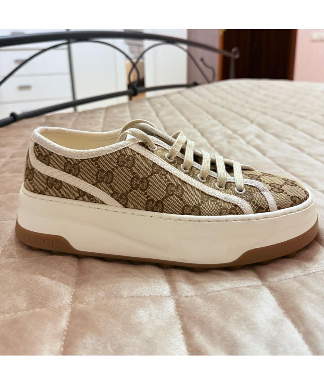 GUCCI Коричневые текстильные кеды, фото 2