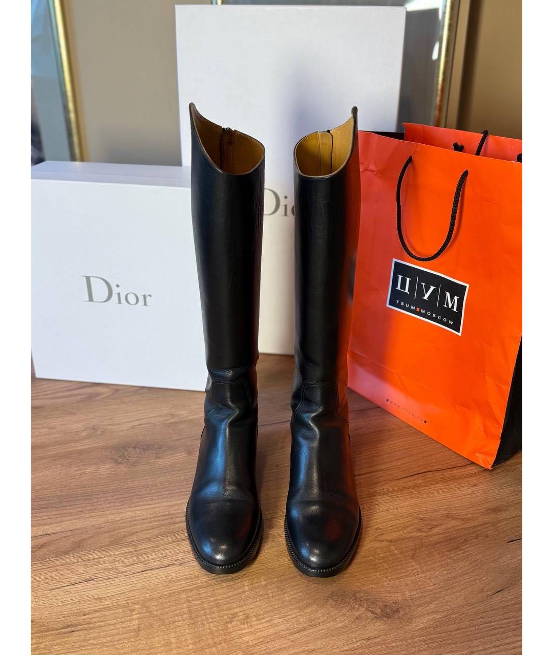 CHRISTIAN DIOR Черные кожаные сапоги, фото 2