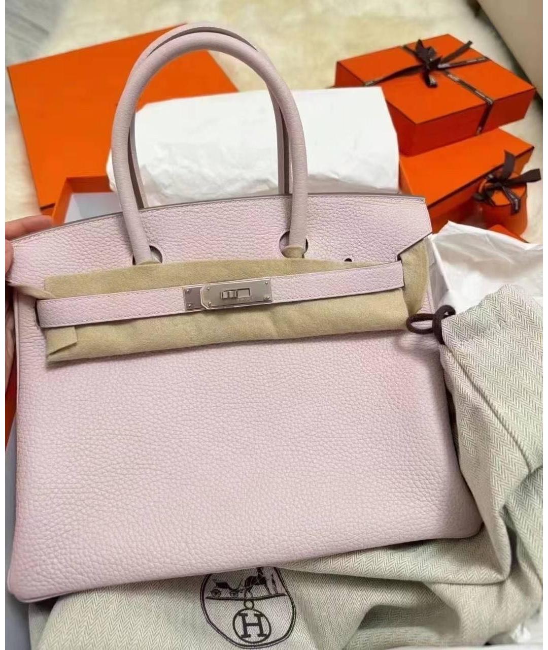 HERMES Розовая кожаная сумка с короткими ручками, фото 8