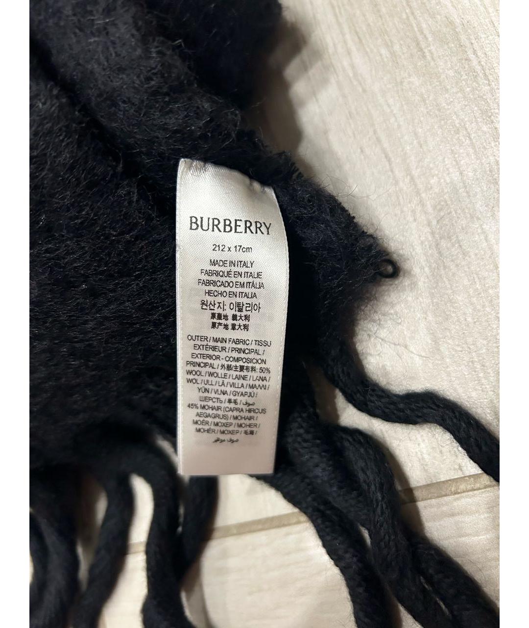 BURBERRY Черный шерстяной шарф, фото 4