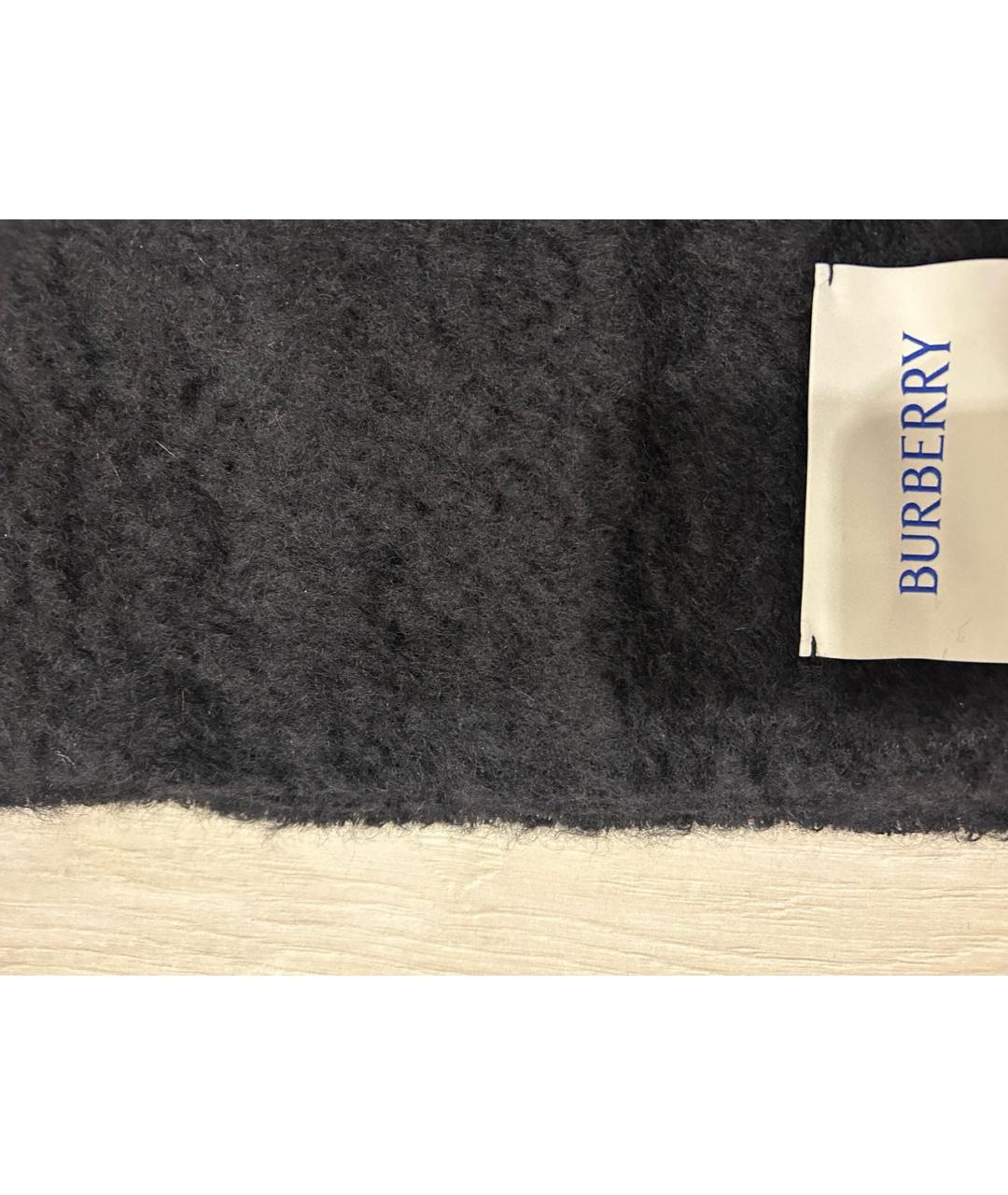 BURBERRY Черный шерстяной шарф, фото 2