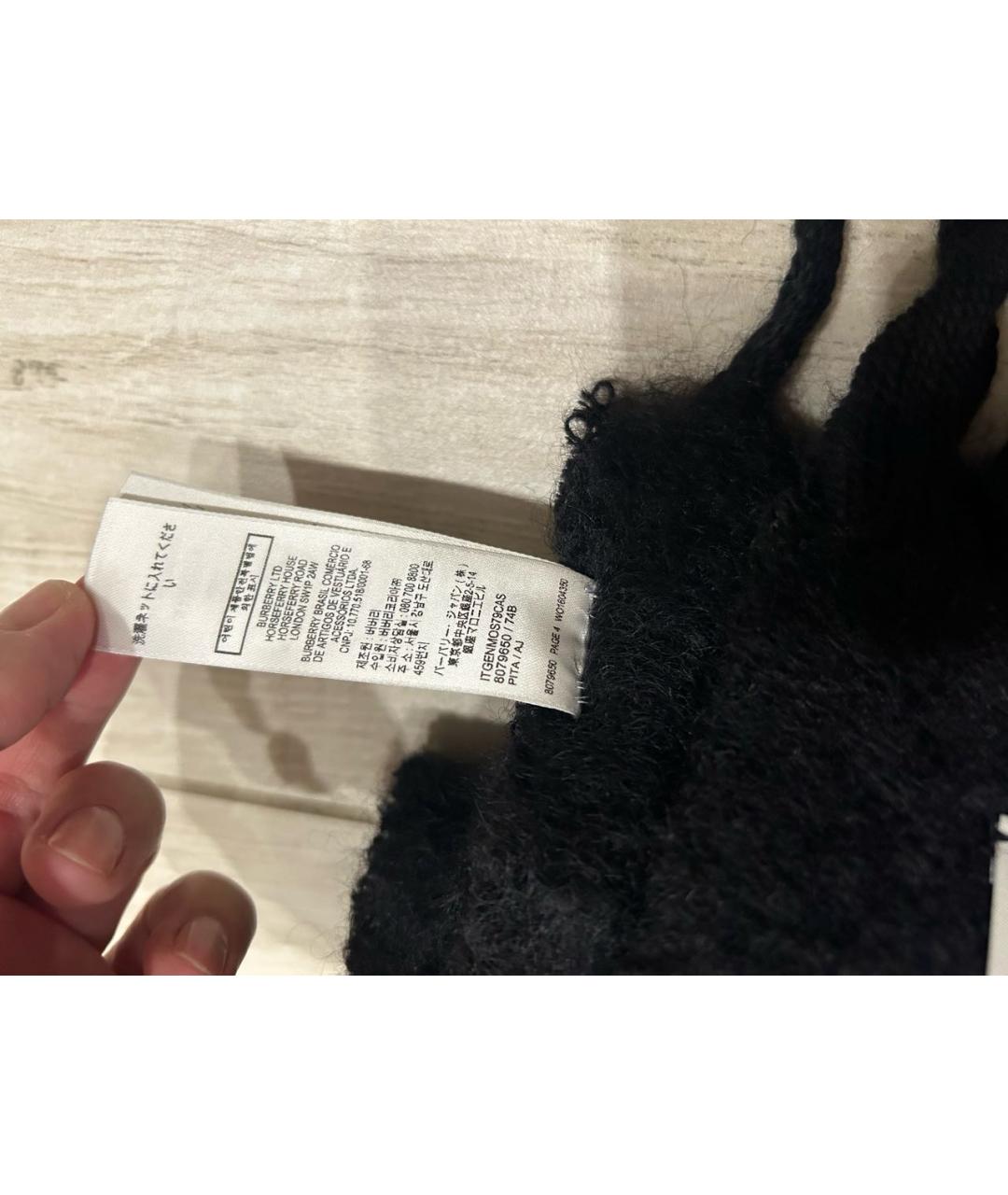 BURBERRY Черный шерстяной шарф, фото 6
