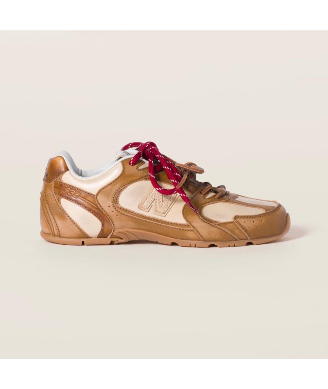 MIU MIU Коричневые кожаные кроссовки, фото 3