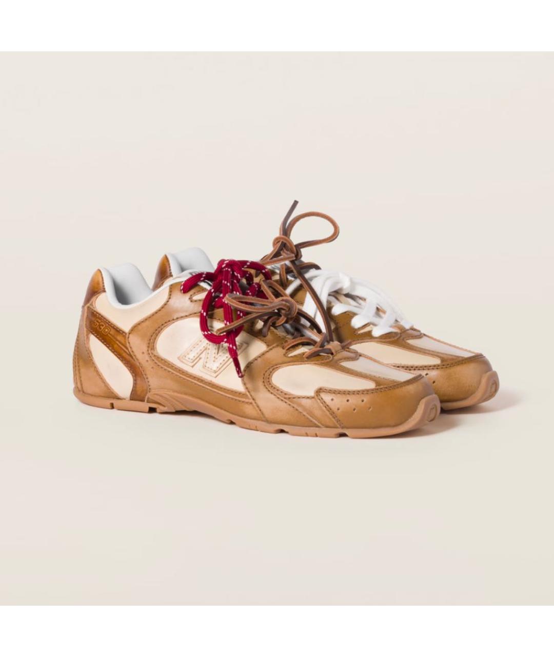 MIU MIU Коричневые кожаные кроссовки, фото 2