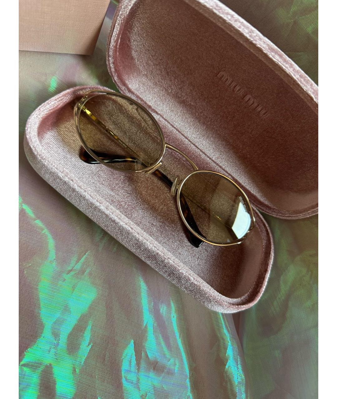 MIU MIU Золотые металлические солнцезащитные очки, фото 2