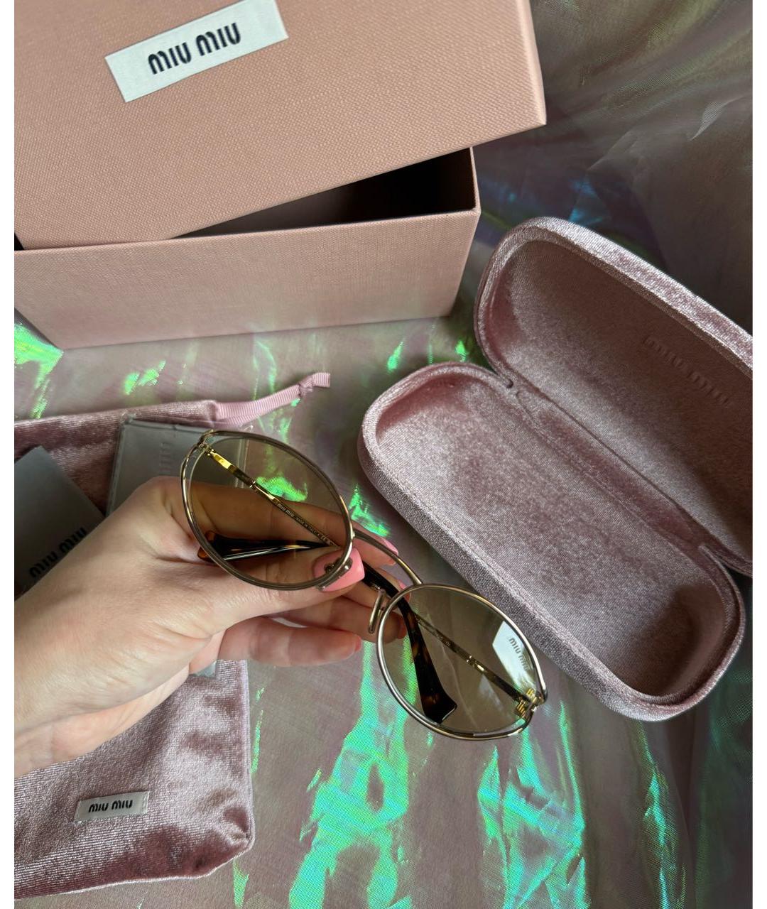 MIU MIU Золотые металлические солнцезащитные очки, фото 3