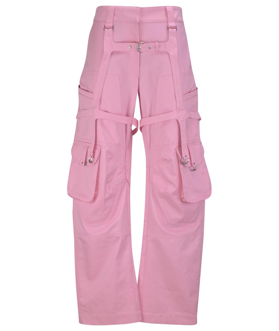 OFF-WHITE Розовые хлопковые прямые брюки, фото 1