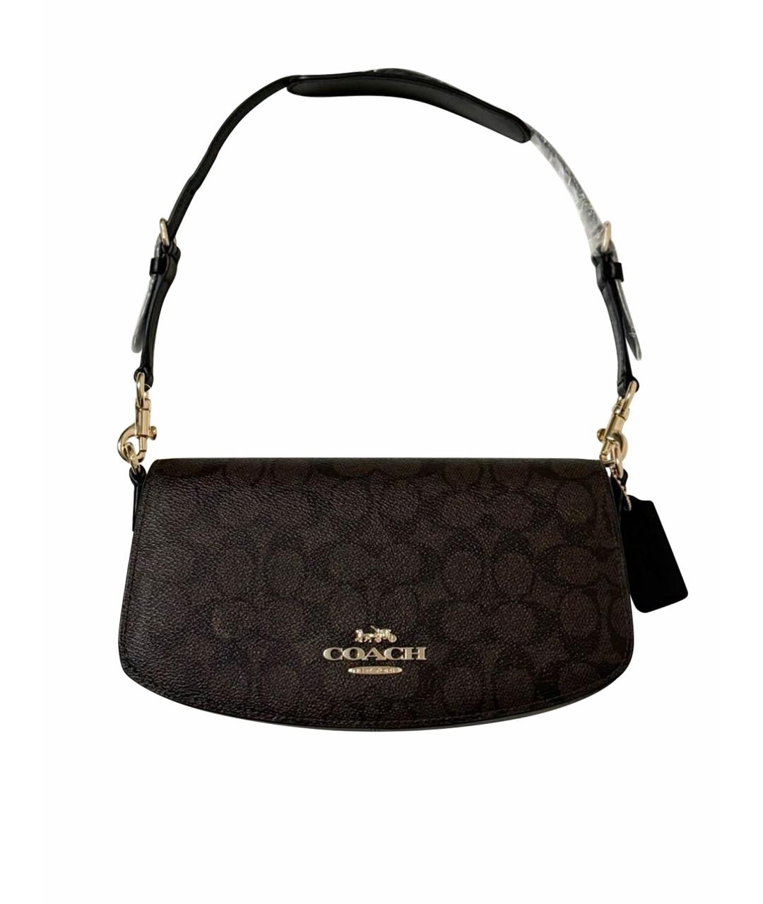 COACH Коричневая кожаная сумка с короткими ручками, фото 1