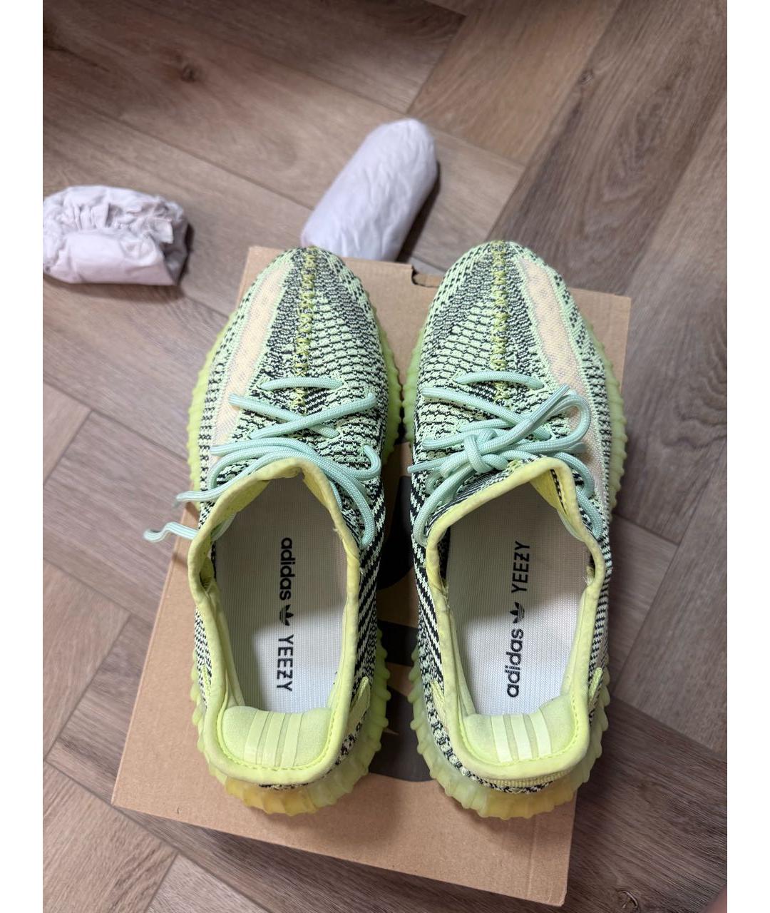 ADIDAS YEEZY Зеленые текстильные низкие кроссовки / кеды, фото 3