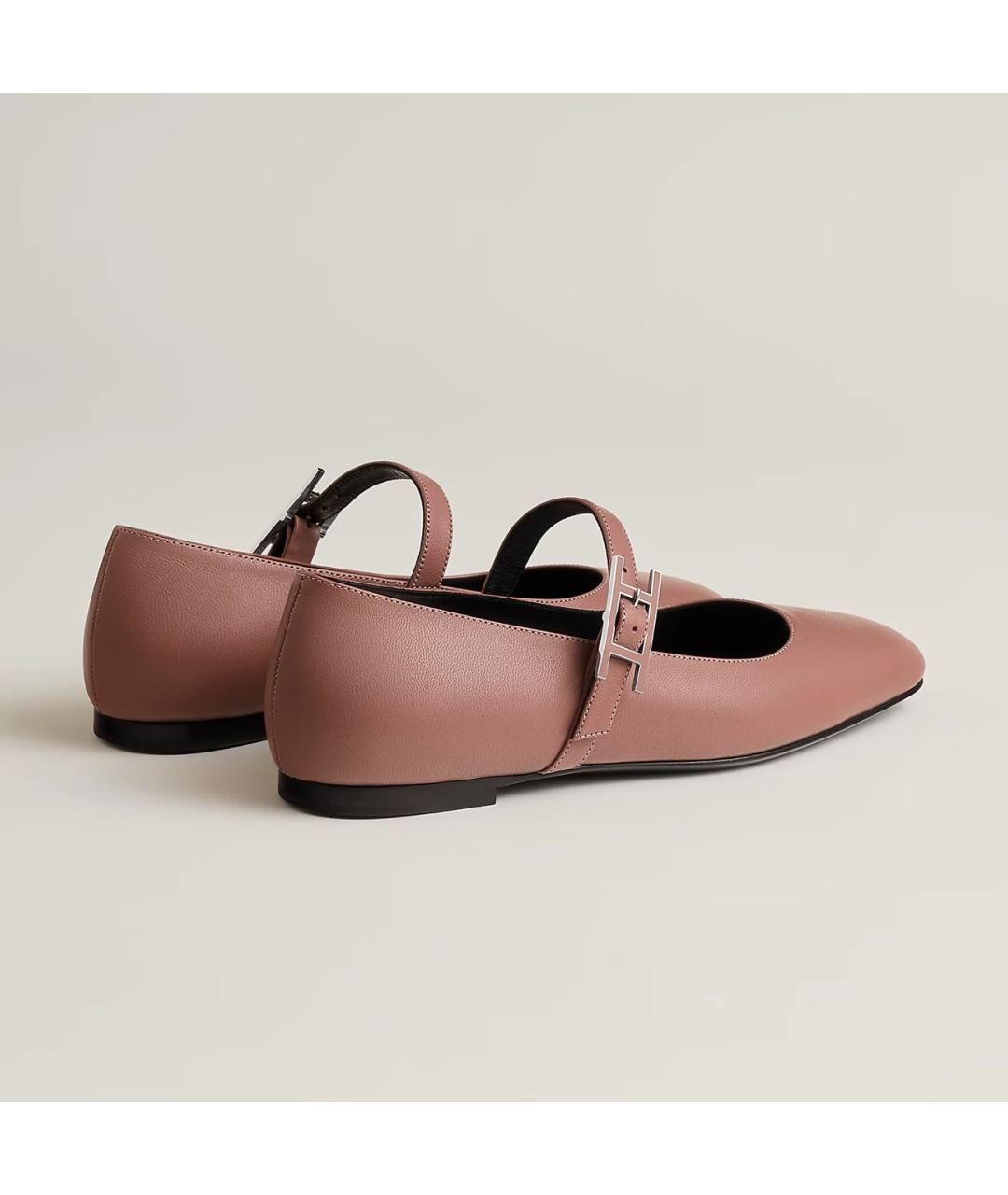 HERMES Розовые кожаные балетки, фото 4