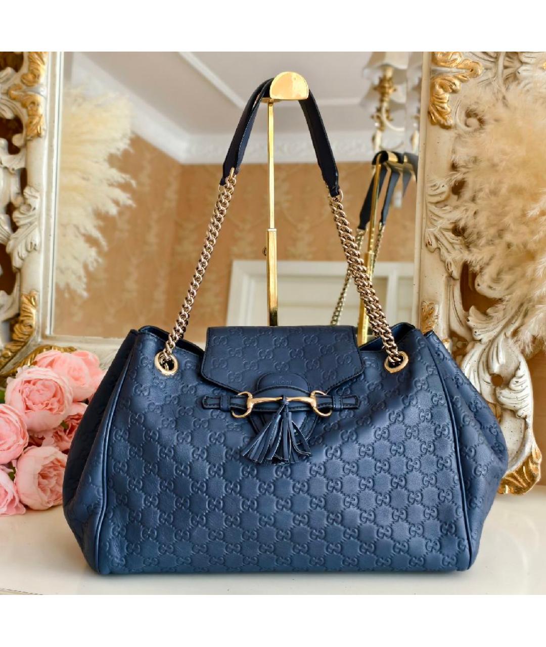 GUCCI Темно-синяя кожаная сумка через плечо, фото 9