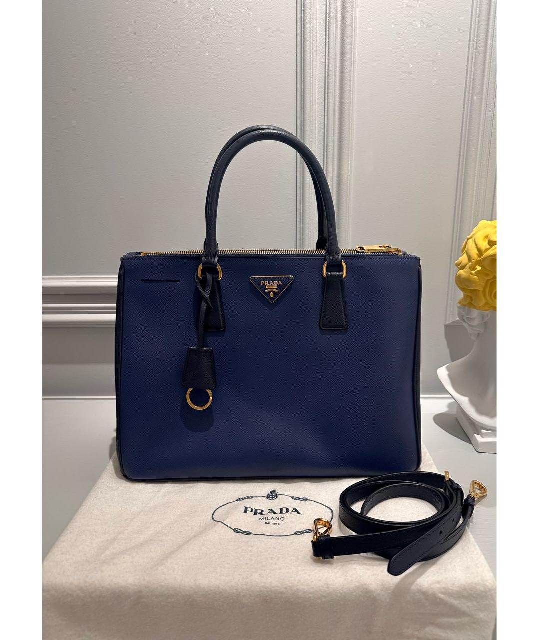 PRADA Темно-синяя кожаная сумка тоут, фото 2