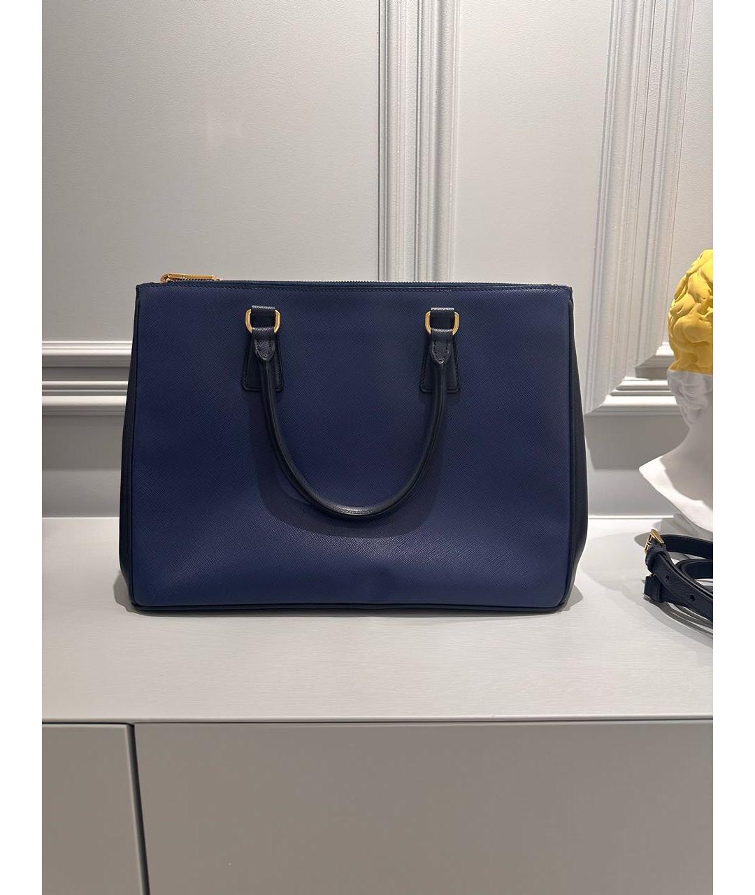 PRADA Темно-синяя кожаная сумка тоут, фото 3