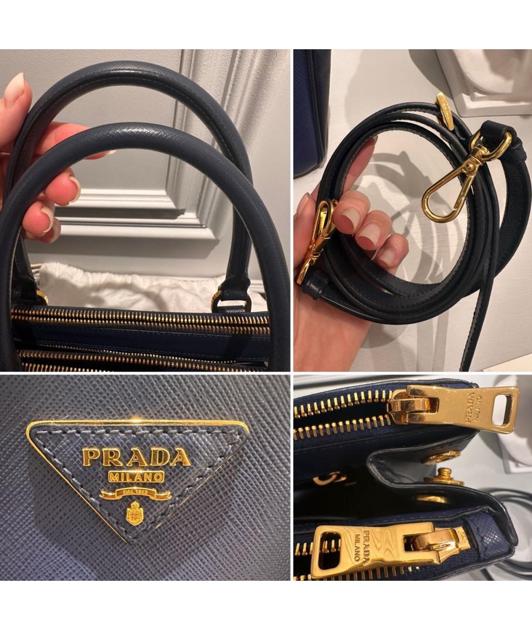 PRADA Темно-синяя кожаная сумка тоут, фото 7