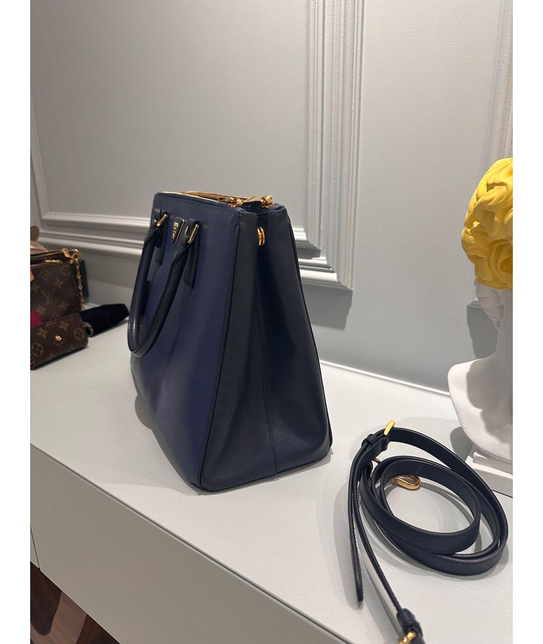PRADA Темно-синяя кожаная сумка тоут, фото 4
