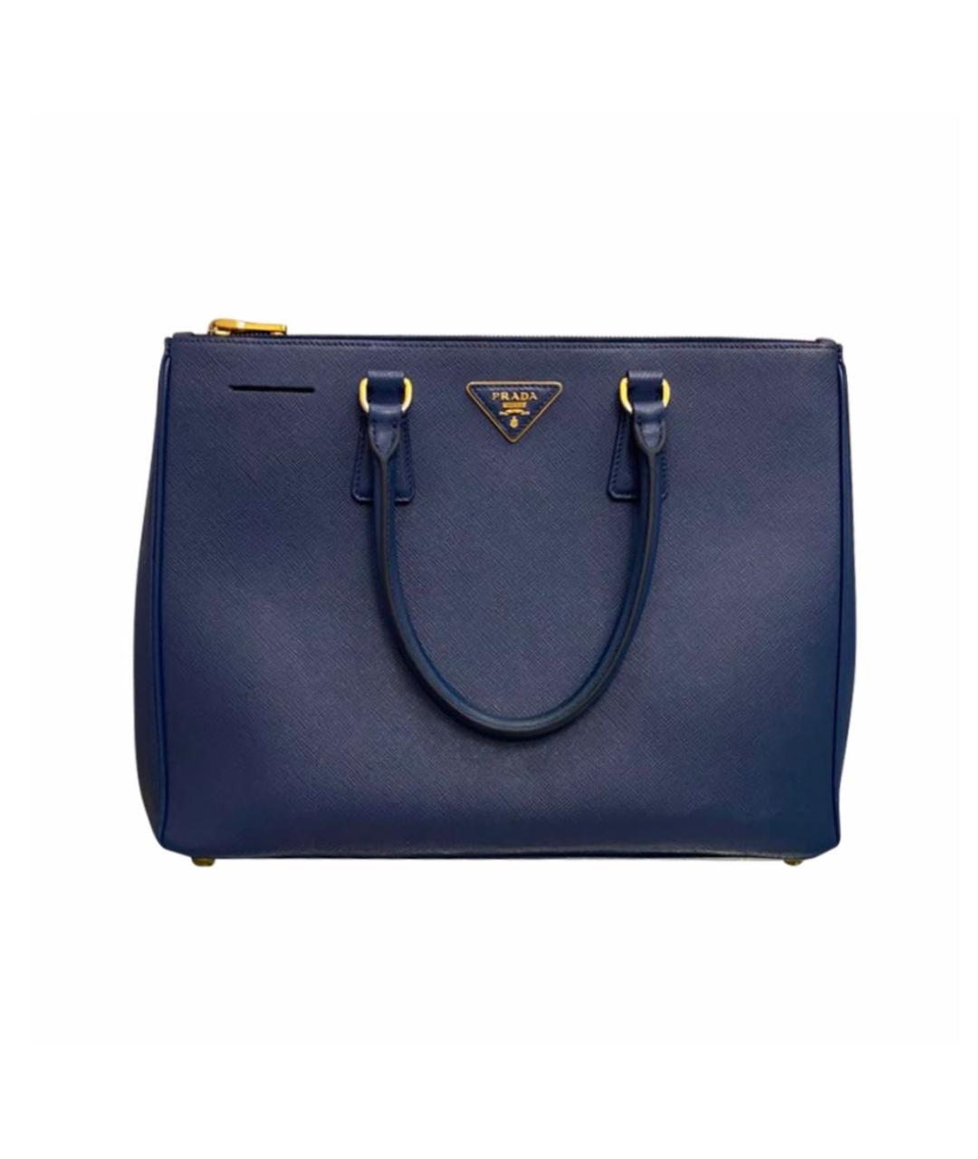 PRADA Темно-синяя кожаная сумка тоут, фото 1