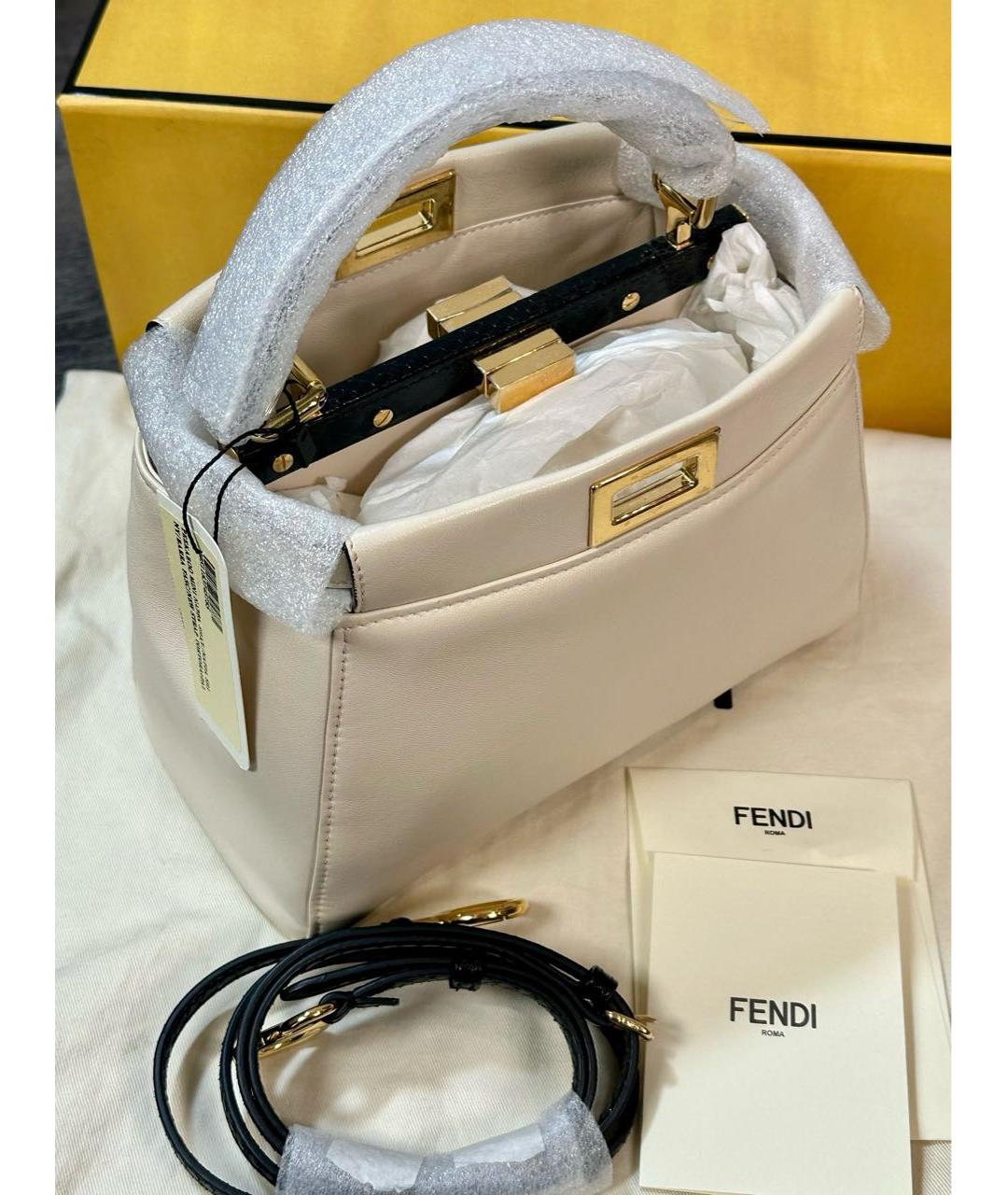 FENDI Бежевая кожаная сумка тоут, фото 5
