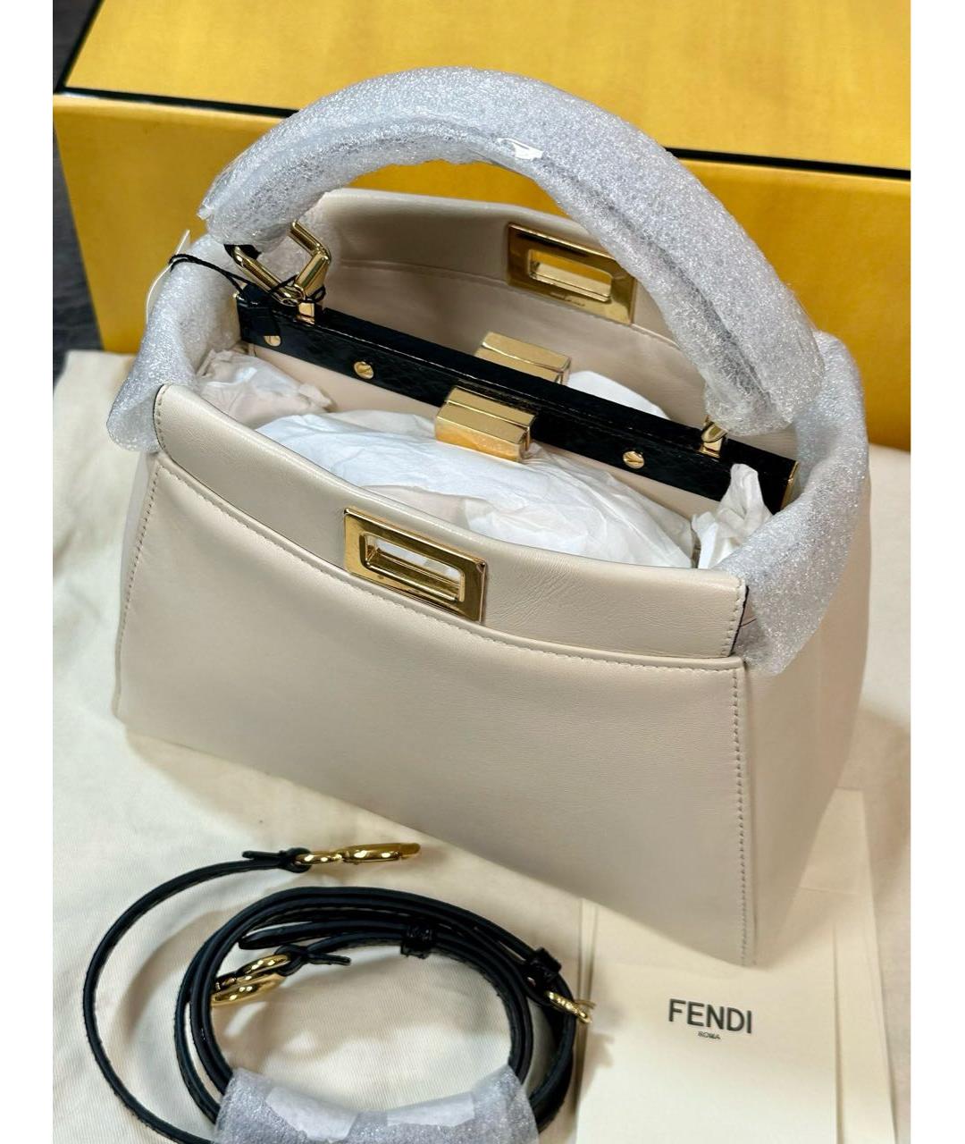 FENDI Бежевая кожаная сумка тоут, фото 4