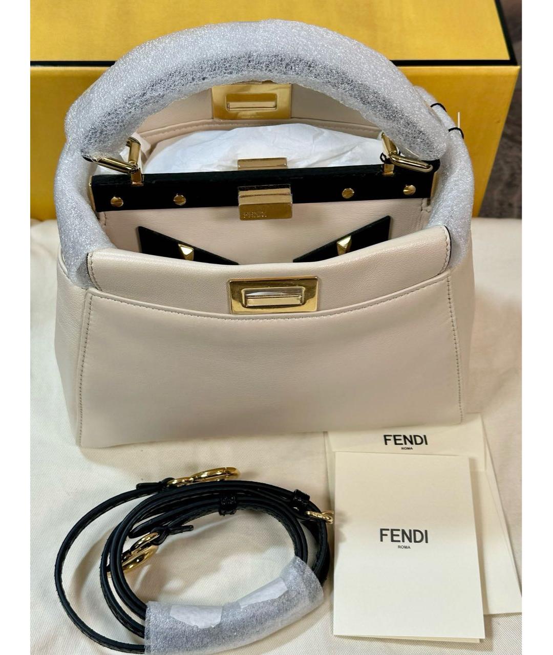 FENDI Бежевая кожаная сумка тоут, фото 3