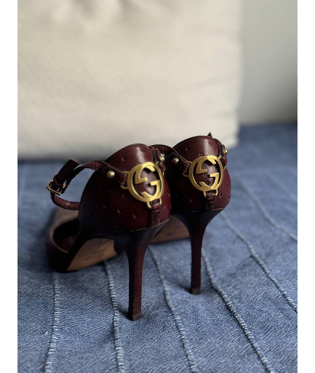 GUCCI Бордовые кожаные туфли, фото 3