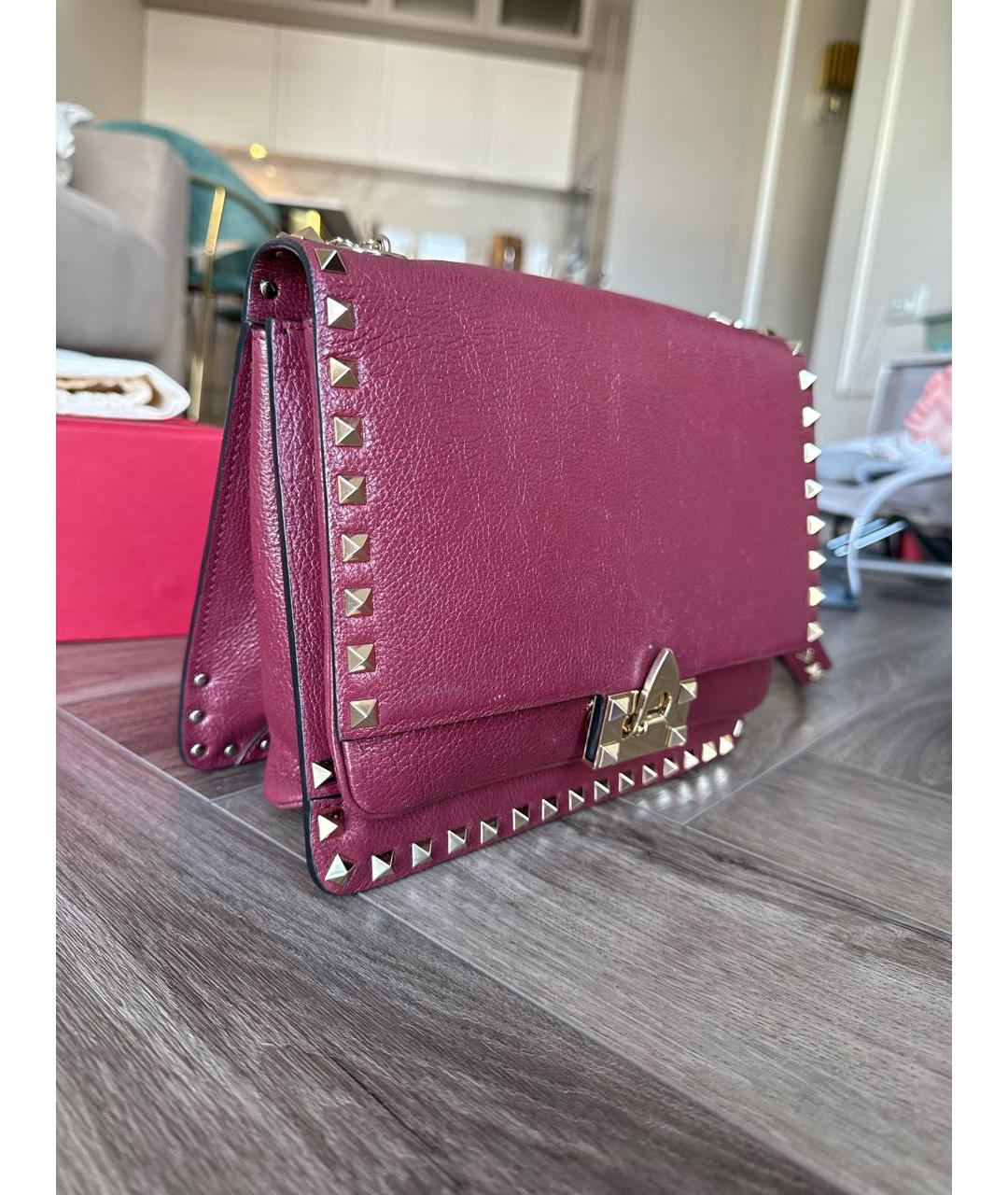 VALENTINO Бордовая кожаная сумка через плечо, фото 2
