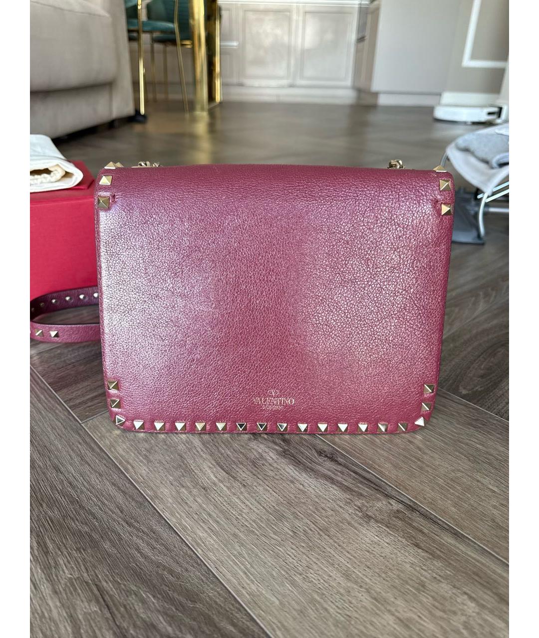 VALENTINO Бордовая кожаная сумка через плечо, фото 3