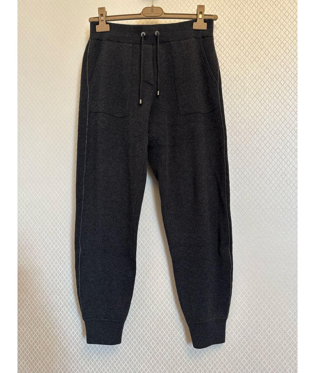 BRUNELLO CUCINELLI Антрацитовые кашемировые прямые брюки, фото 3