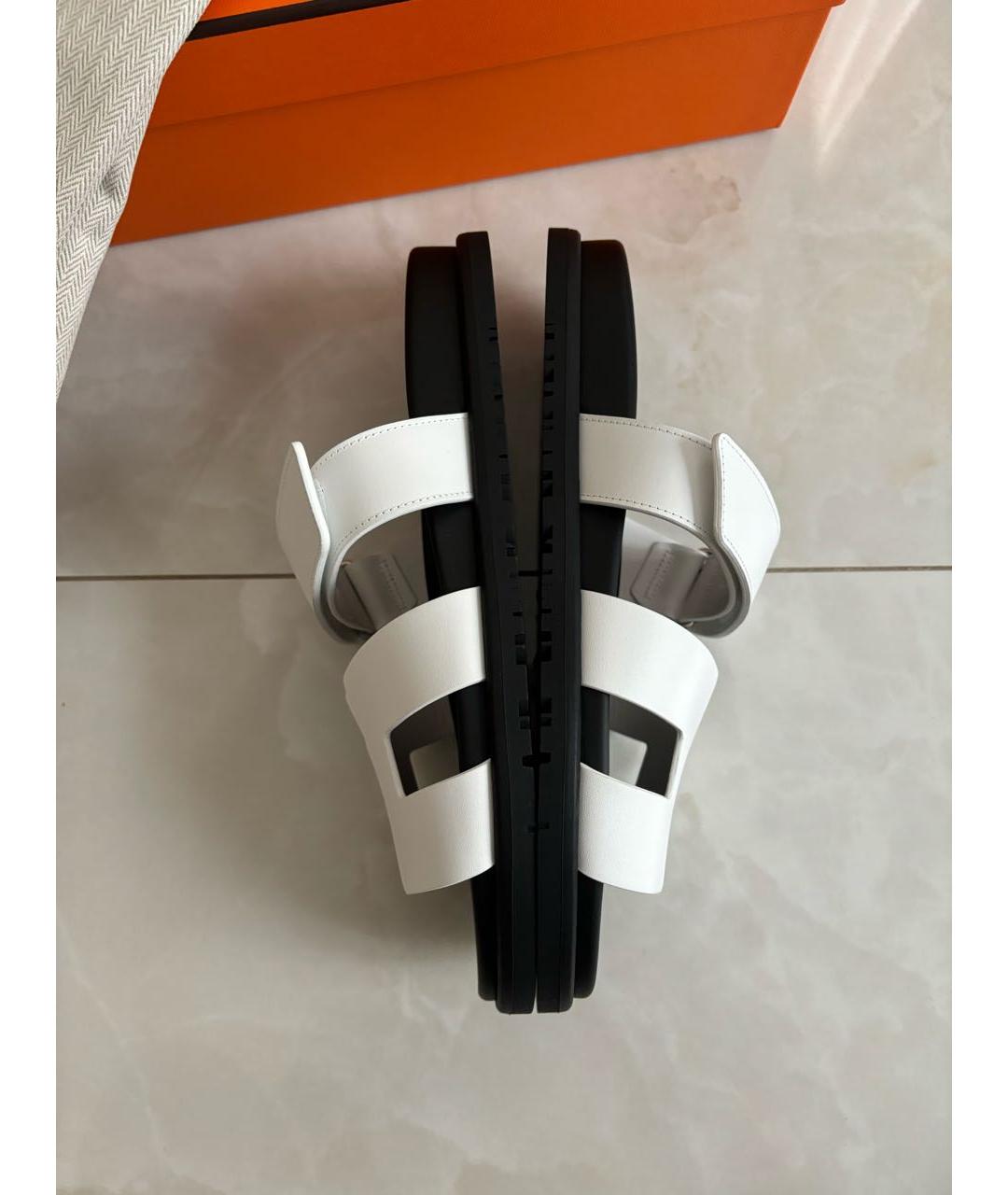 HERMES Белые кожаные шлепанцы, фото 5