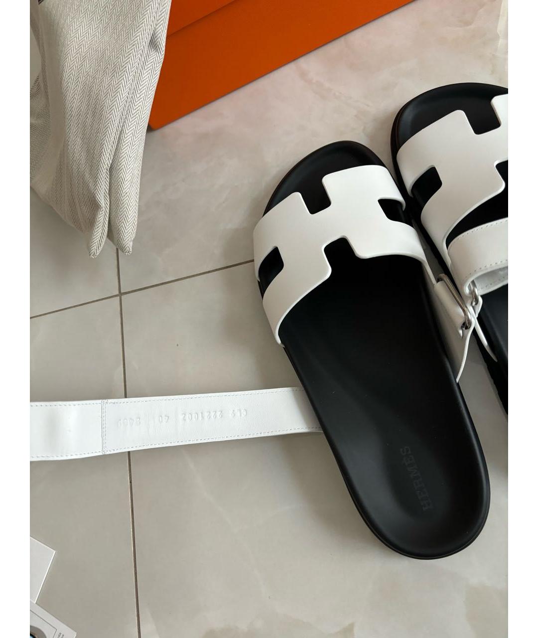 HERMES Белые кожаные шлепанцы, фото 7