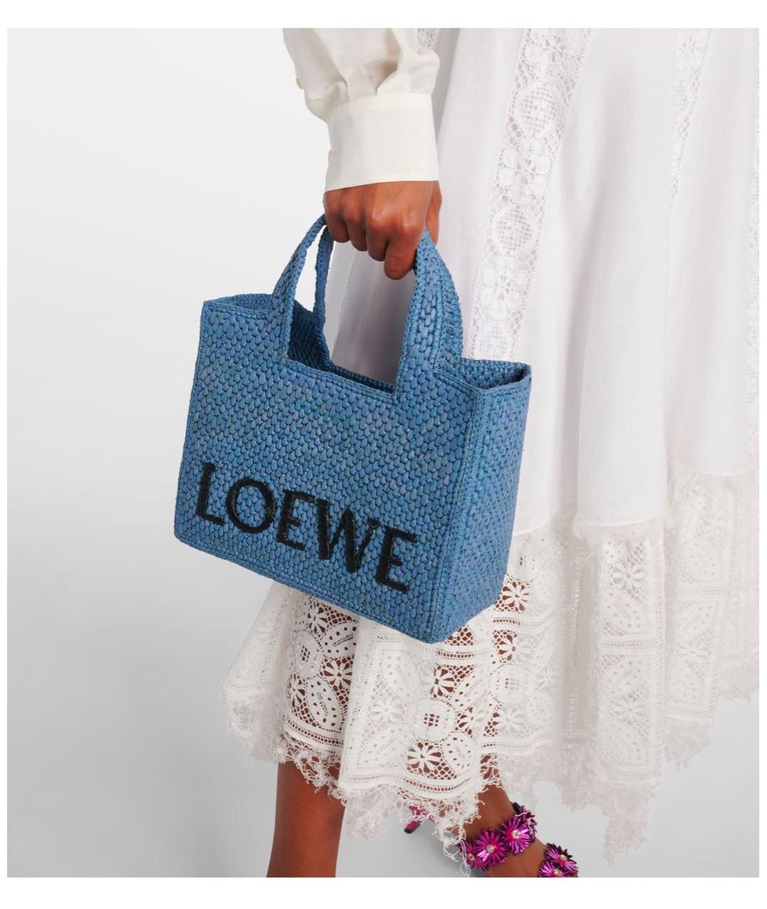 LOEWE Синяя пелетеная пляжная сумка, фото 2