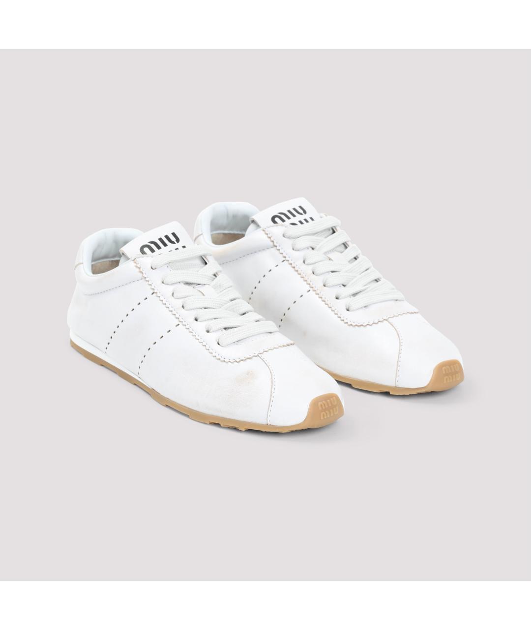 MIU MIU Белые кожаные кроссовки, фото 3