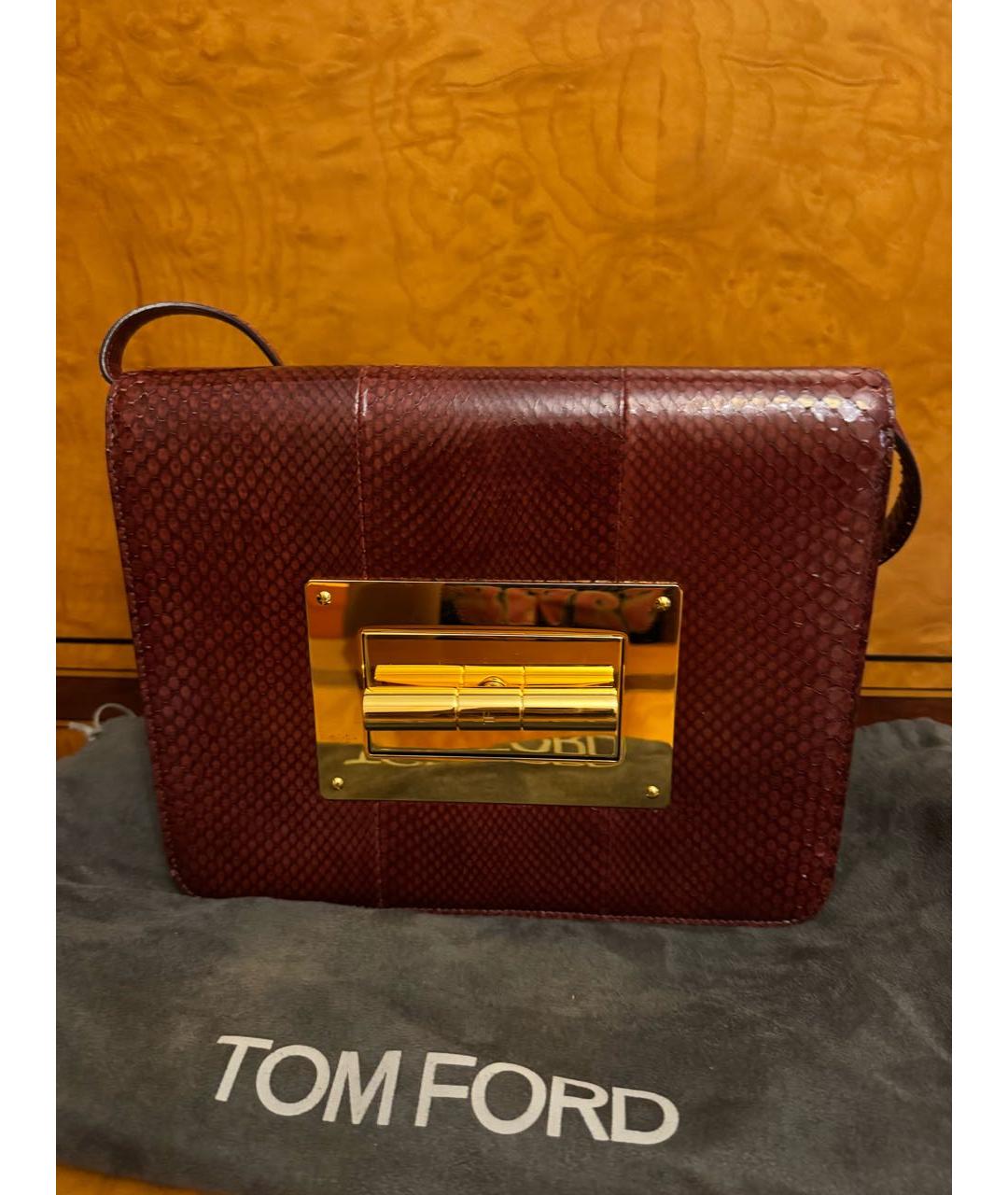 TOM FORD Бордовая кожаная сумка через плечо, фото 4