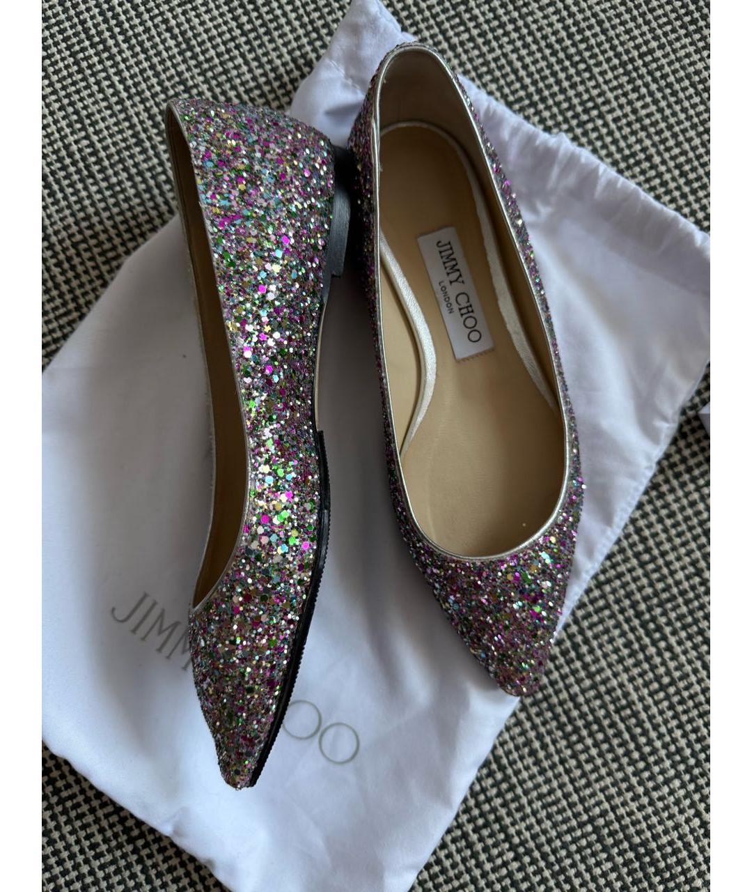JIMMY CHOO Серебряные кожаные балетки, фото 5