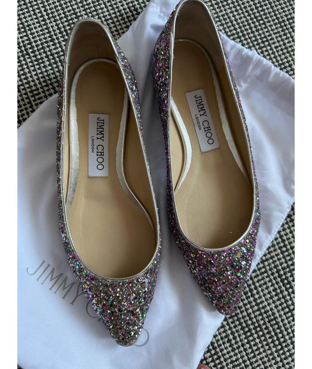 JIMMY CHOO Серебряные кожаные балетки, фото 3
