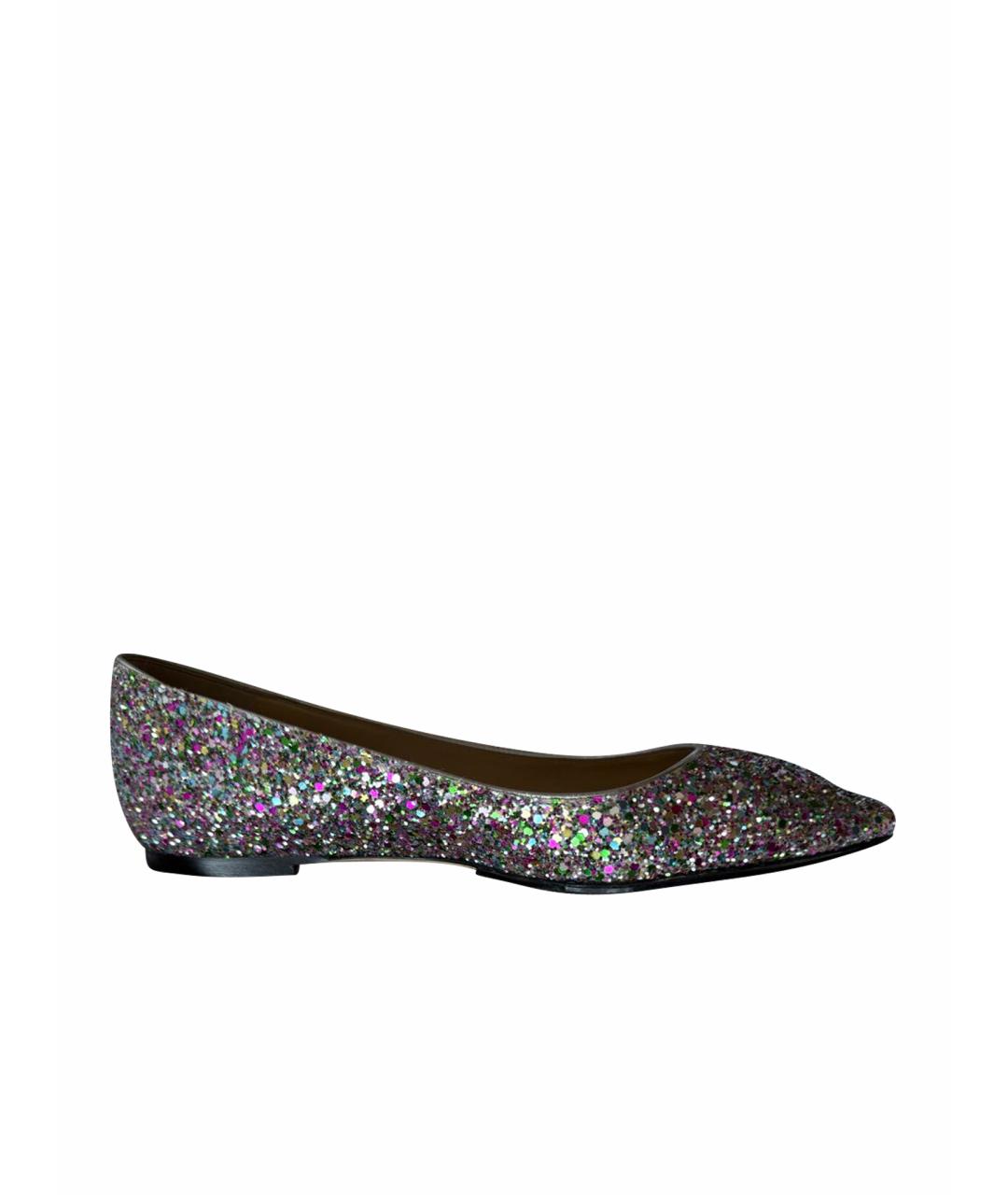 JIMMY CHOO Серебряные кожаные балетки, фото 1