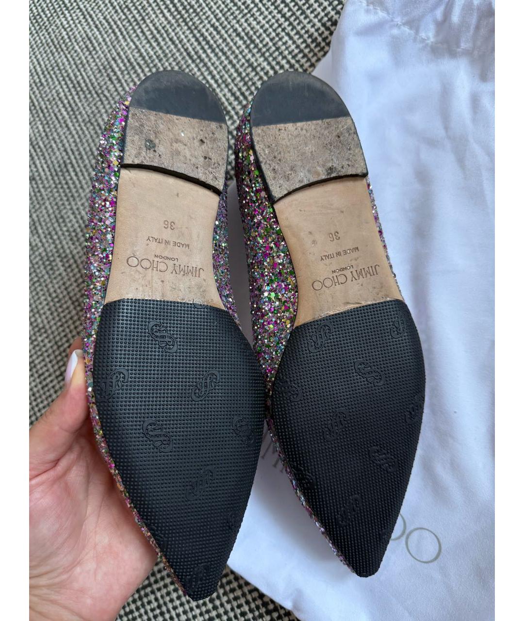 JIMMY CHOO Серебряные кожаные балетки, фото 4