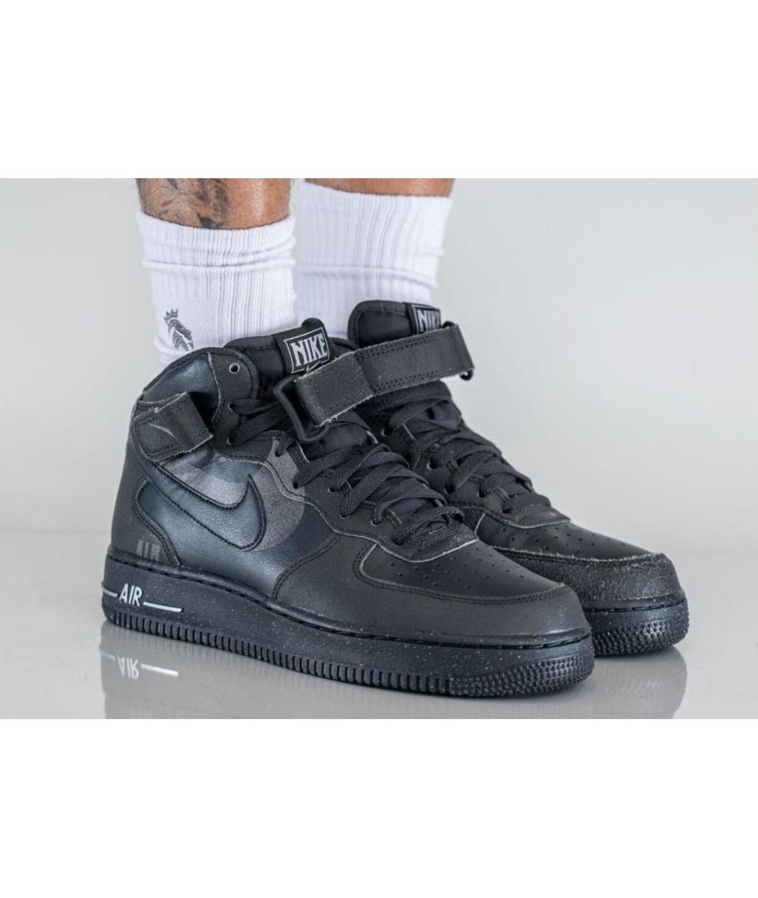 NIKE Черные кожаные высокие кроссовки / кеды, фото 5
