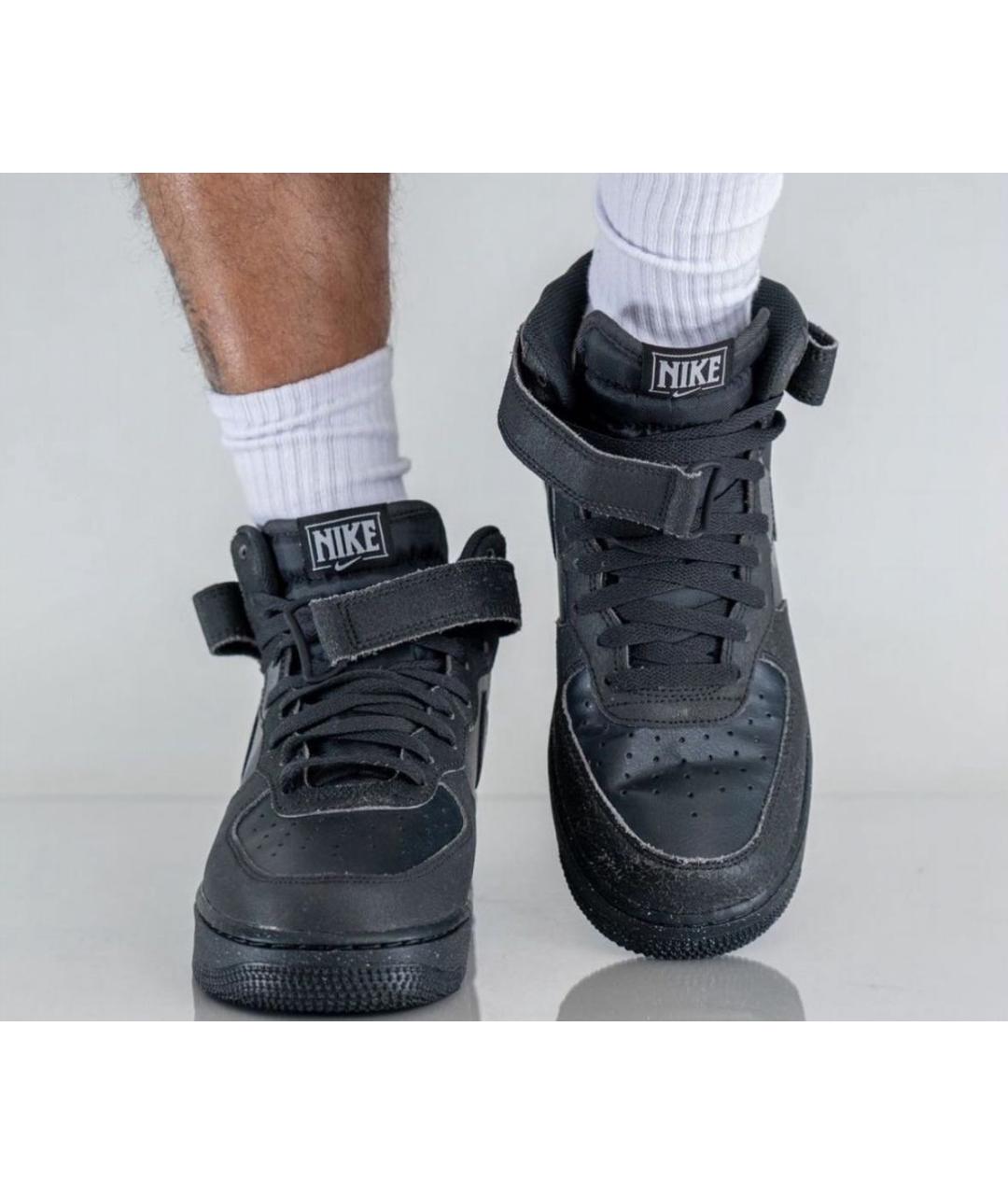 NIKE Черные кожаные высокие кроссовки / кеды, фото 7