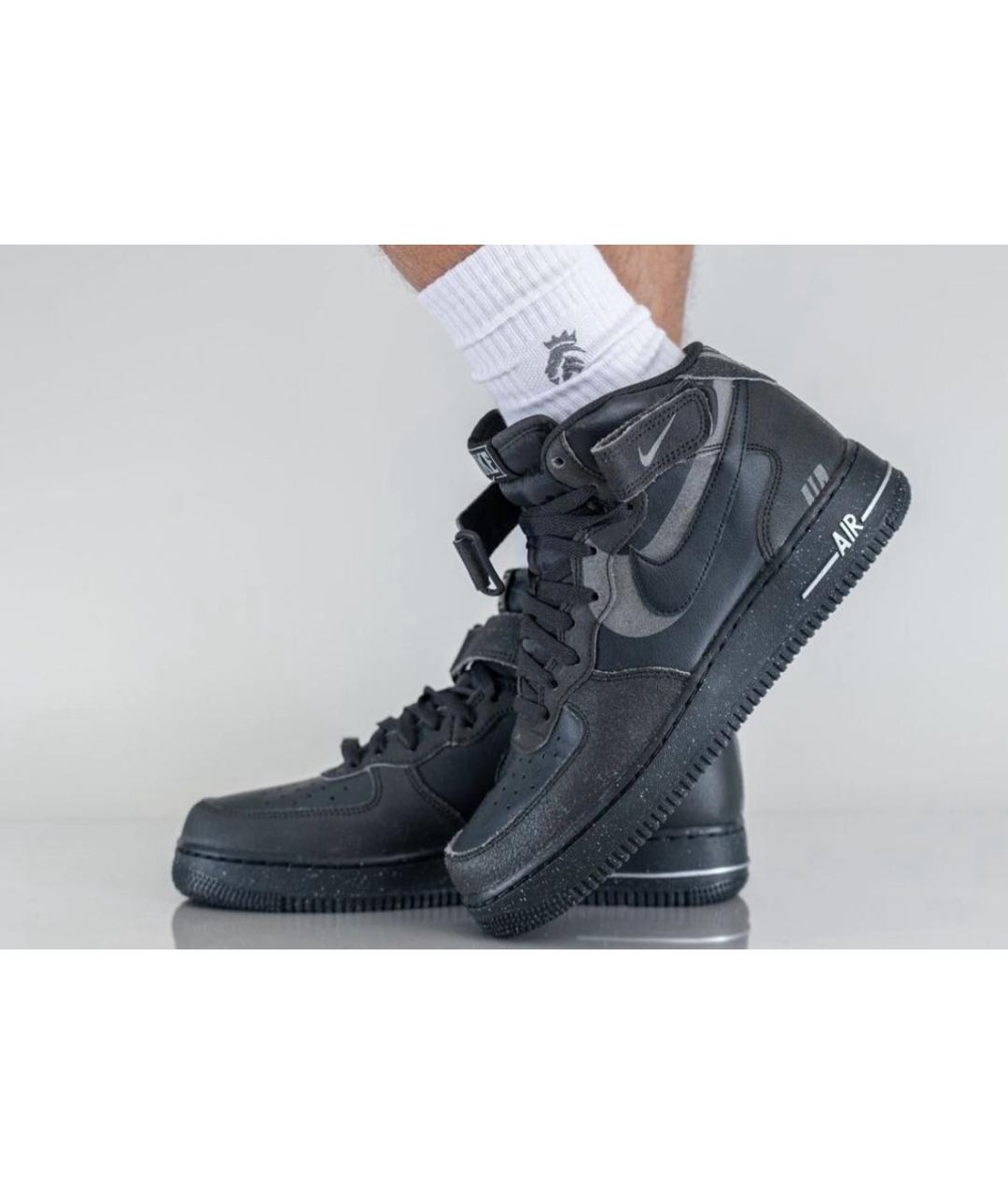 NIKE Черные кожаные высокие кроссовки / кеды, фото 6