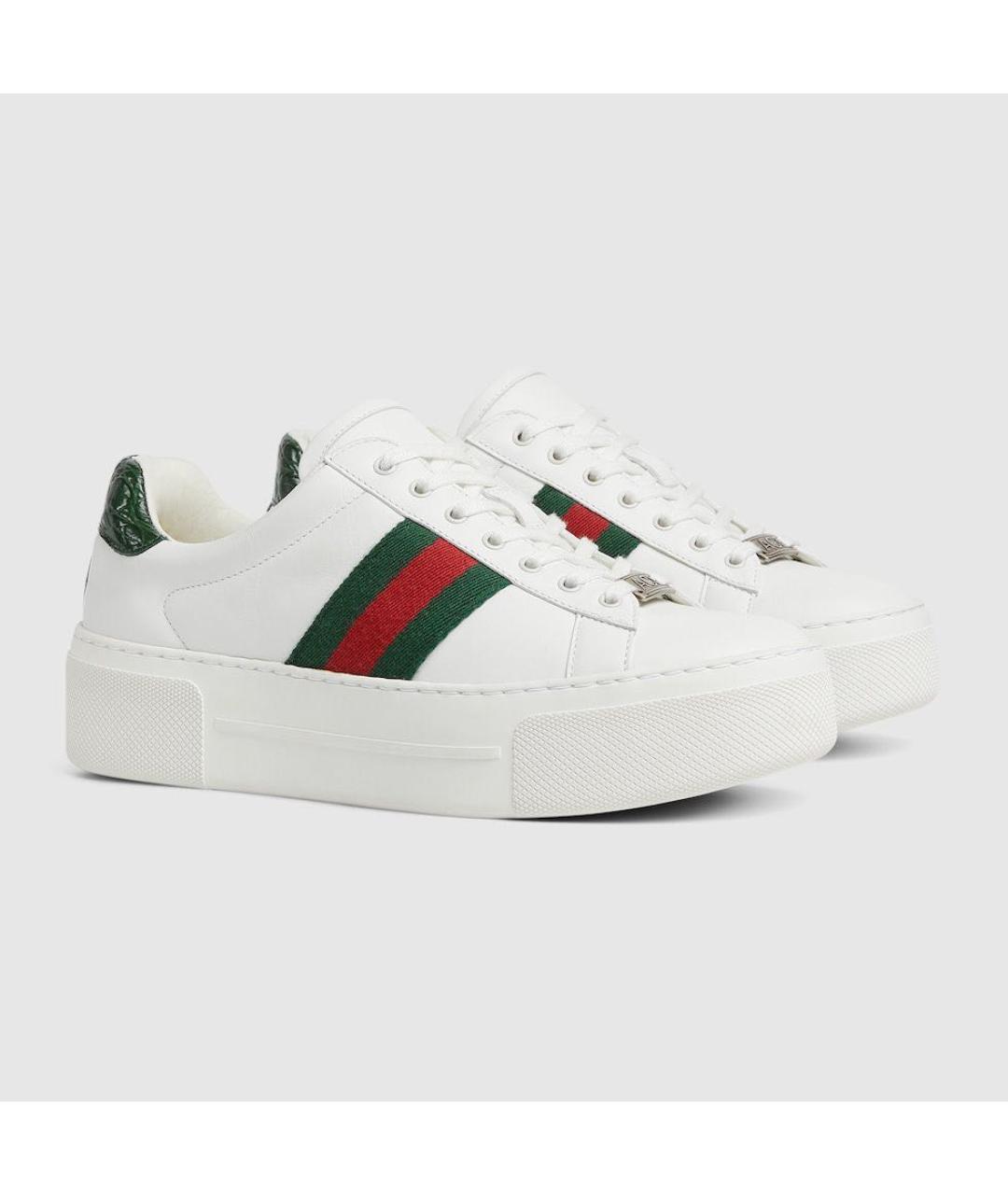 GUCCI Белые кожаные кроссовки, фото 4