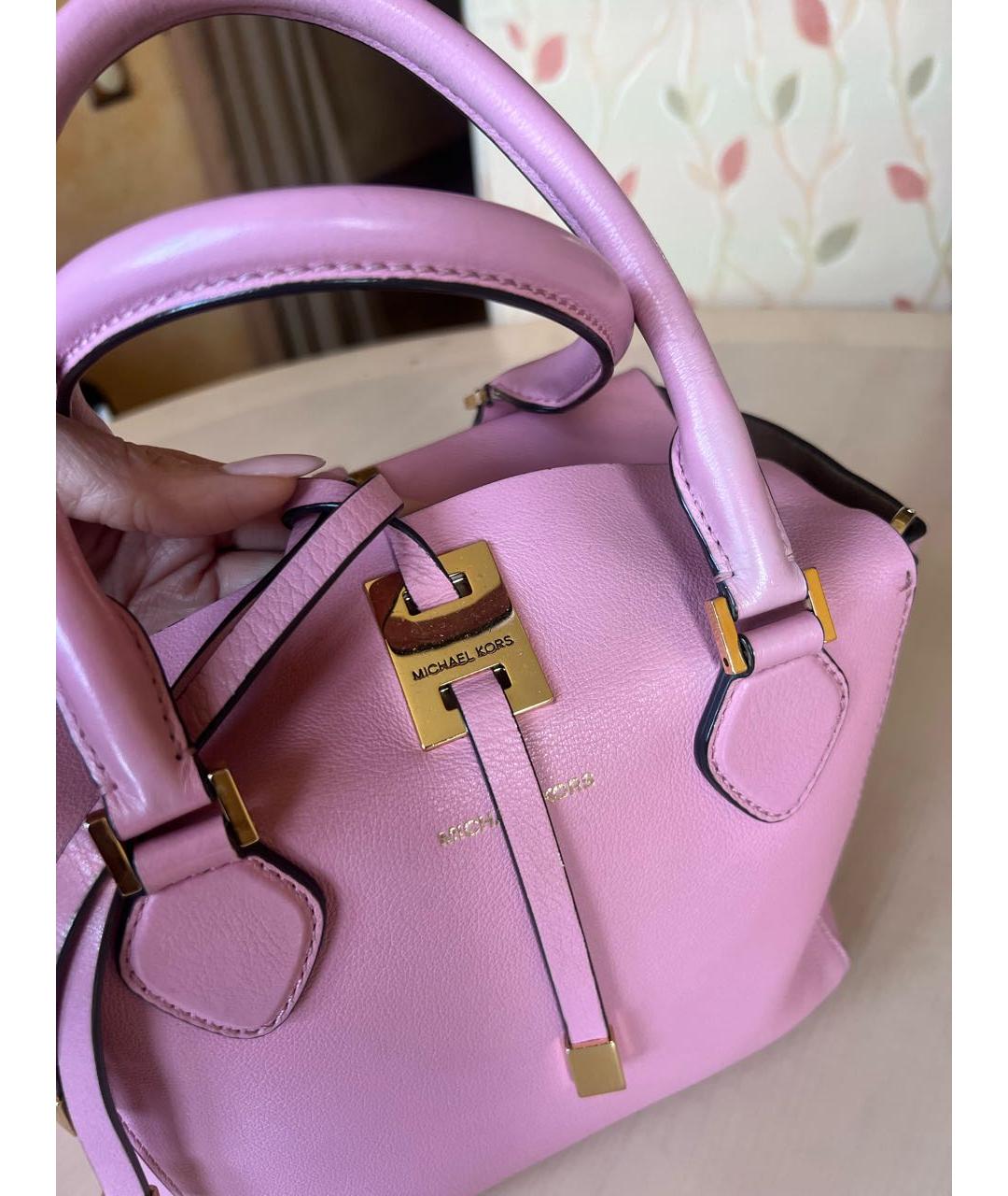 MICHAEL KORS Розовая кожаная сумка с короткими ручками, фото 7