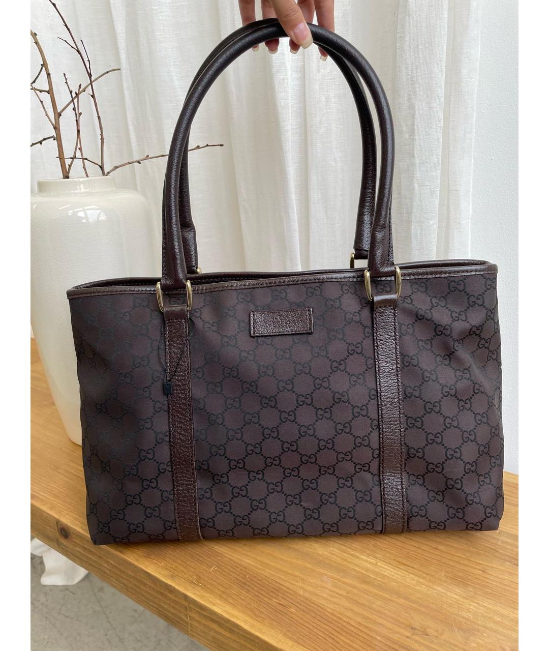GUCCI Коричневая тканевая сумка тоут, фото 9