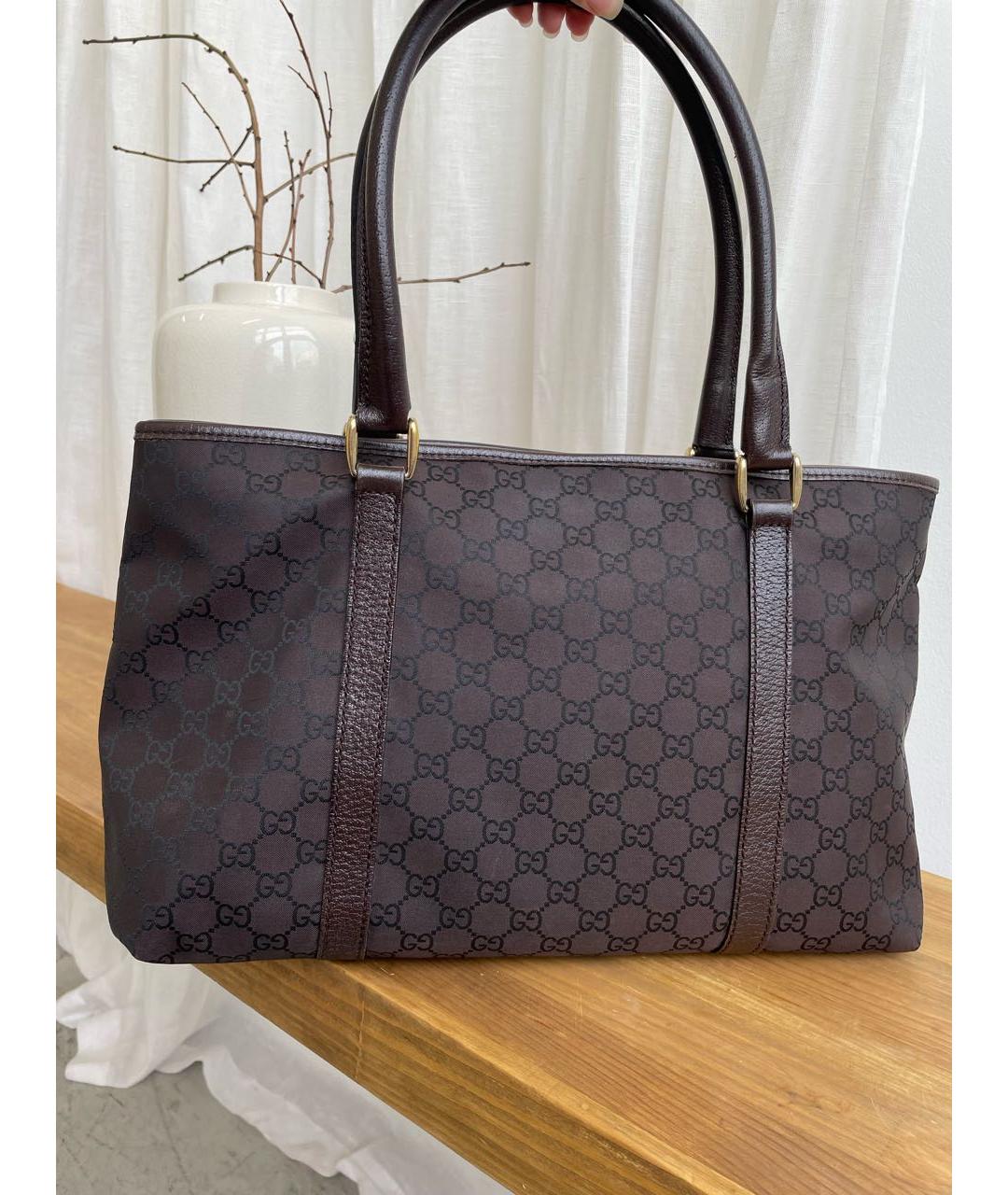 GUCCI Коричневая тканевая сумка тоут, фото 4