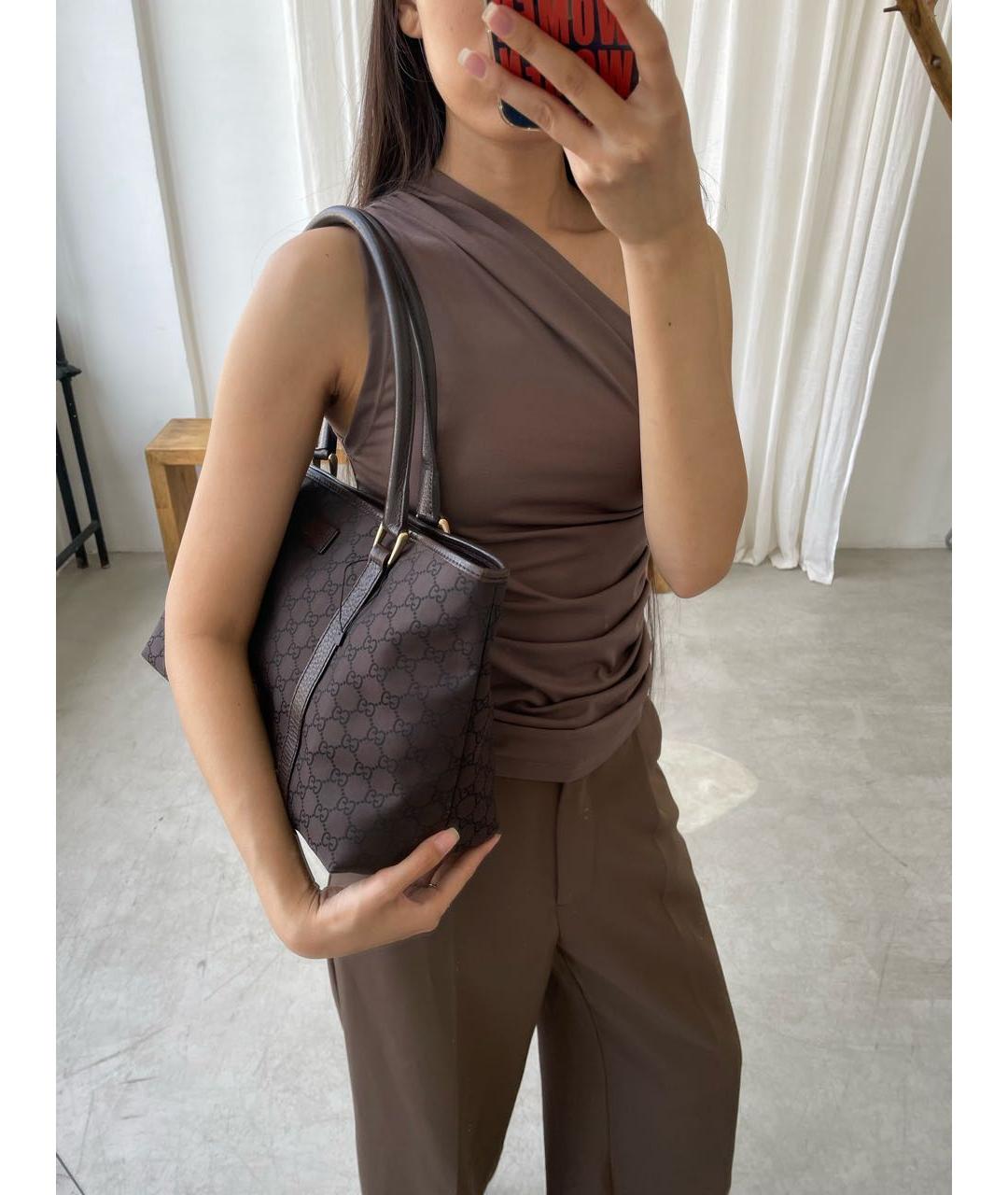 GUCCI Коричневая тканевая сумка тоут, фото 5