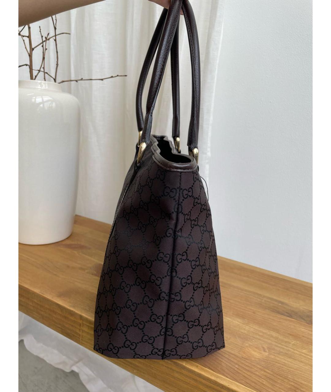 GUCCI Коричневая тканевая сумка тоут, фото 3