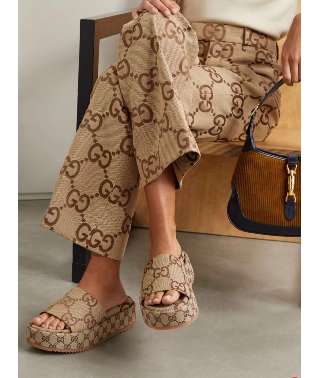 GUCCI Бежевые текстильные сабо, фото 3