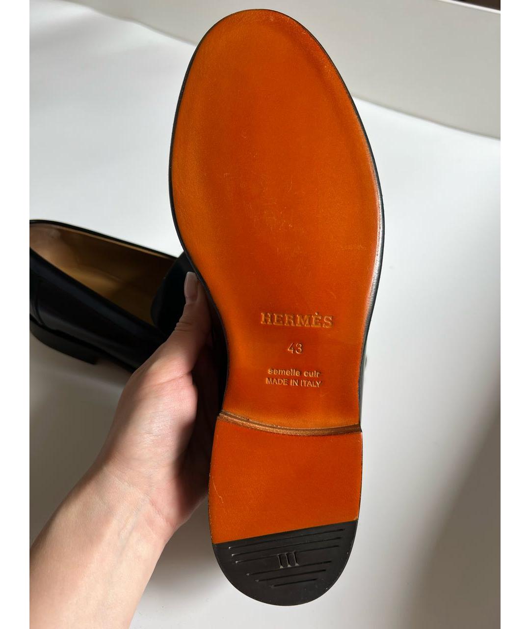 HERMES Черные кожаные лоферы, фото 5